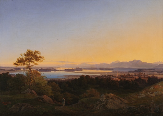 Bedřich Havránek, Chiemsee při západu slunce, 1844, olej, plátno, Státní zámek Rájec nad Svitavou